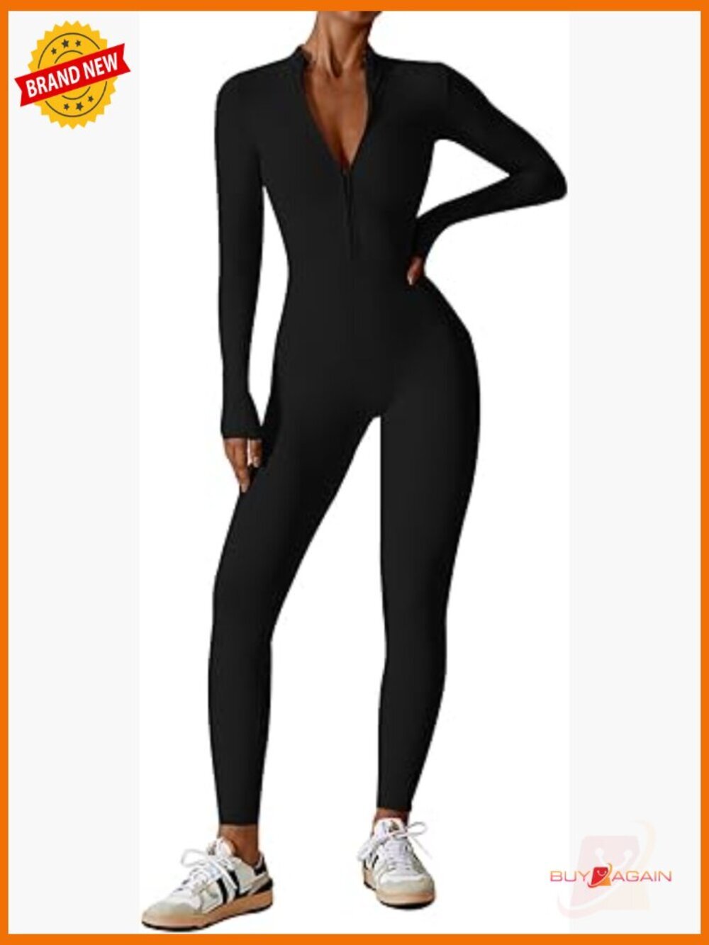 Long Sleeve Bodycon Jumpsuit Zip Up Unitard One Piece Full Bodysuit Yoga Romper